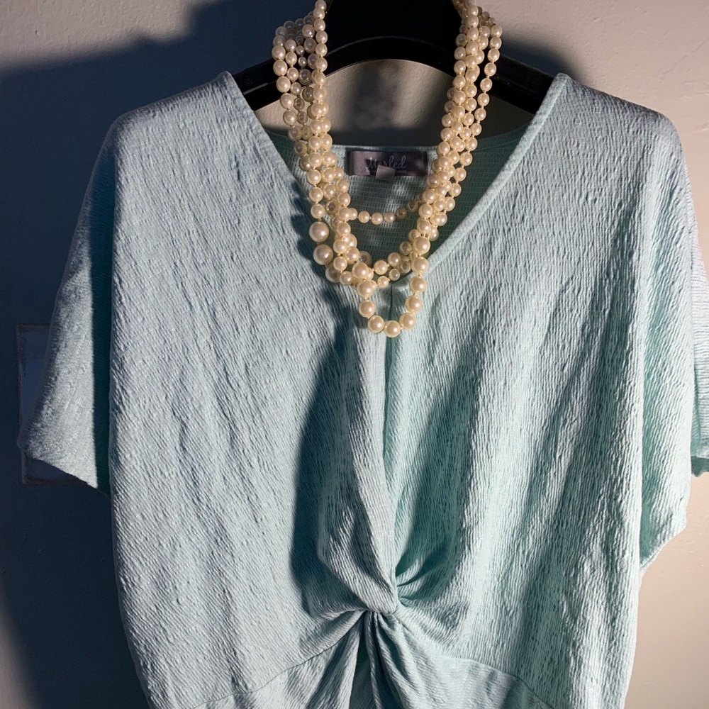 Seafoam V-Neck Twist Tie Blouse